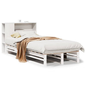 Letto Libreria senza Materasso-Struttura Letto con contenitore Bianco 75x190 cm Legno Massello