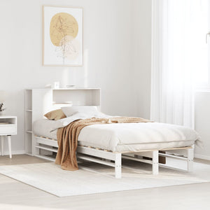 Letto Libreria senza Materasso-Struttura Letto con contenitore Bianco 75x190 cm Legno Massello