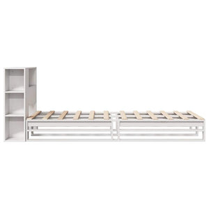 Letto Libreria senza Materasso-Struttura Letto con contenitore Bianco 90x190 cm Legno Massello