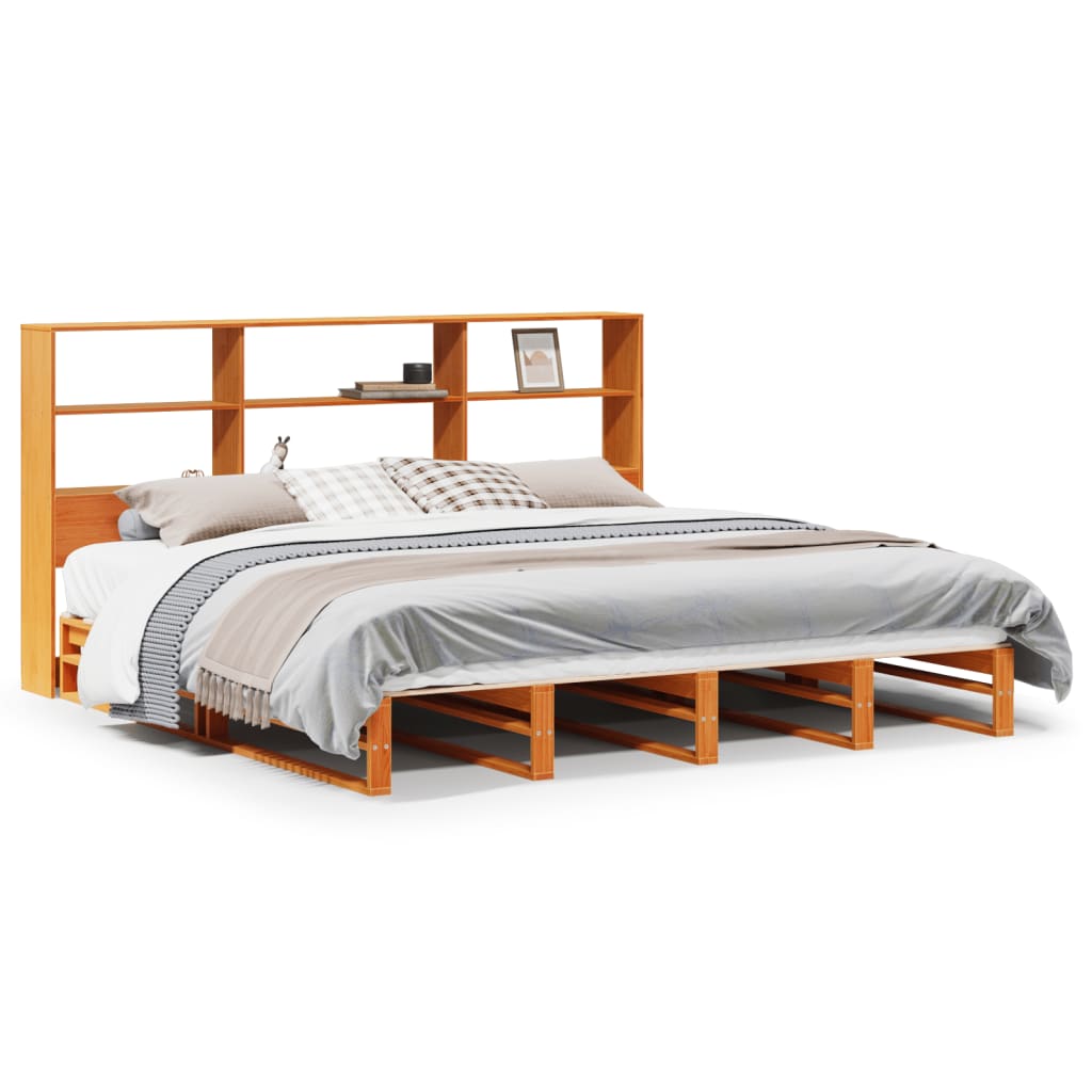 vidaXL Letto Libreria senza Materasso Marrone Cera 200x200 cm Legno