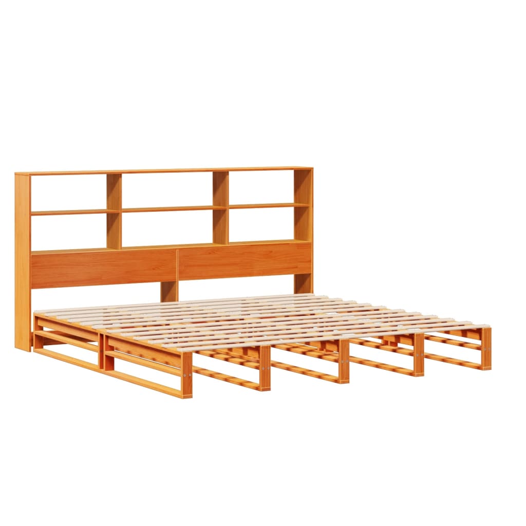 vidaXL Letto Libreria senza Materasso Marrone Cera 200x200 cm Legno