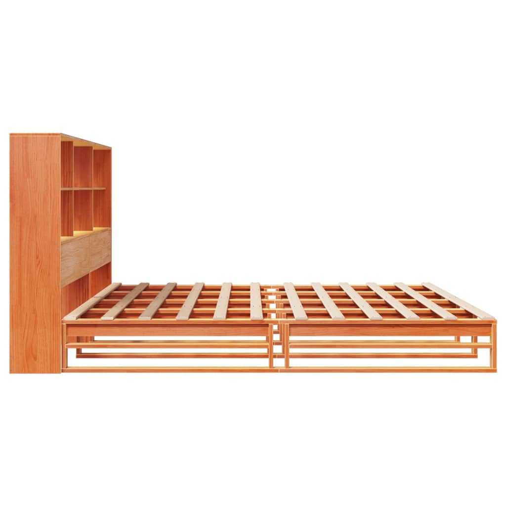 vidaXL Letto Libreria senza Materasso Marrone Cera 200x200 cm Legno