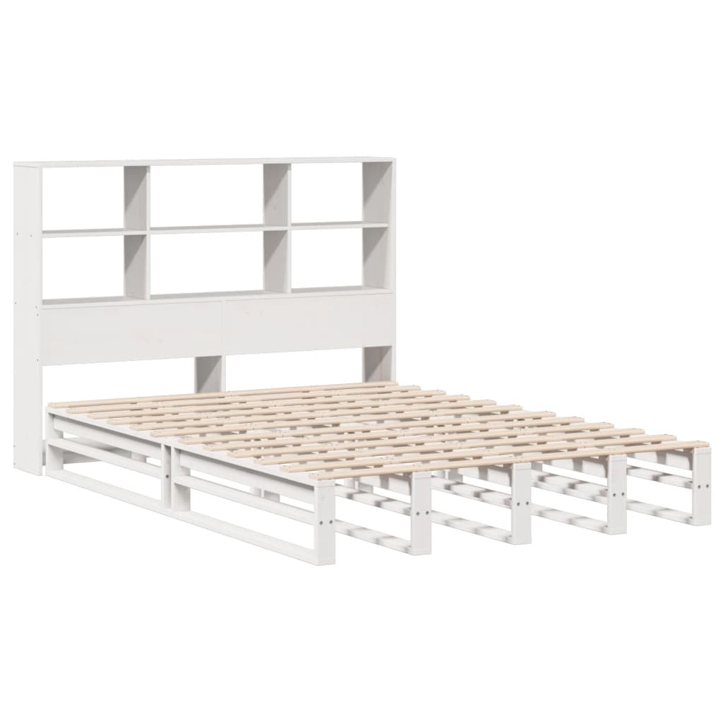 Letto Libreria senza Materasso-Struttura Letto con contenitore Bianco 120x190 cm Legno Massello 825099
