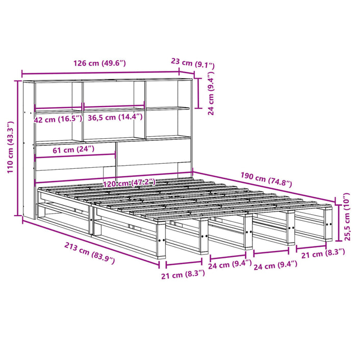 vidaXL Letto Libreria senza Materasso Bianco 120x190 cm Legno Massello