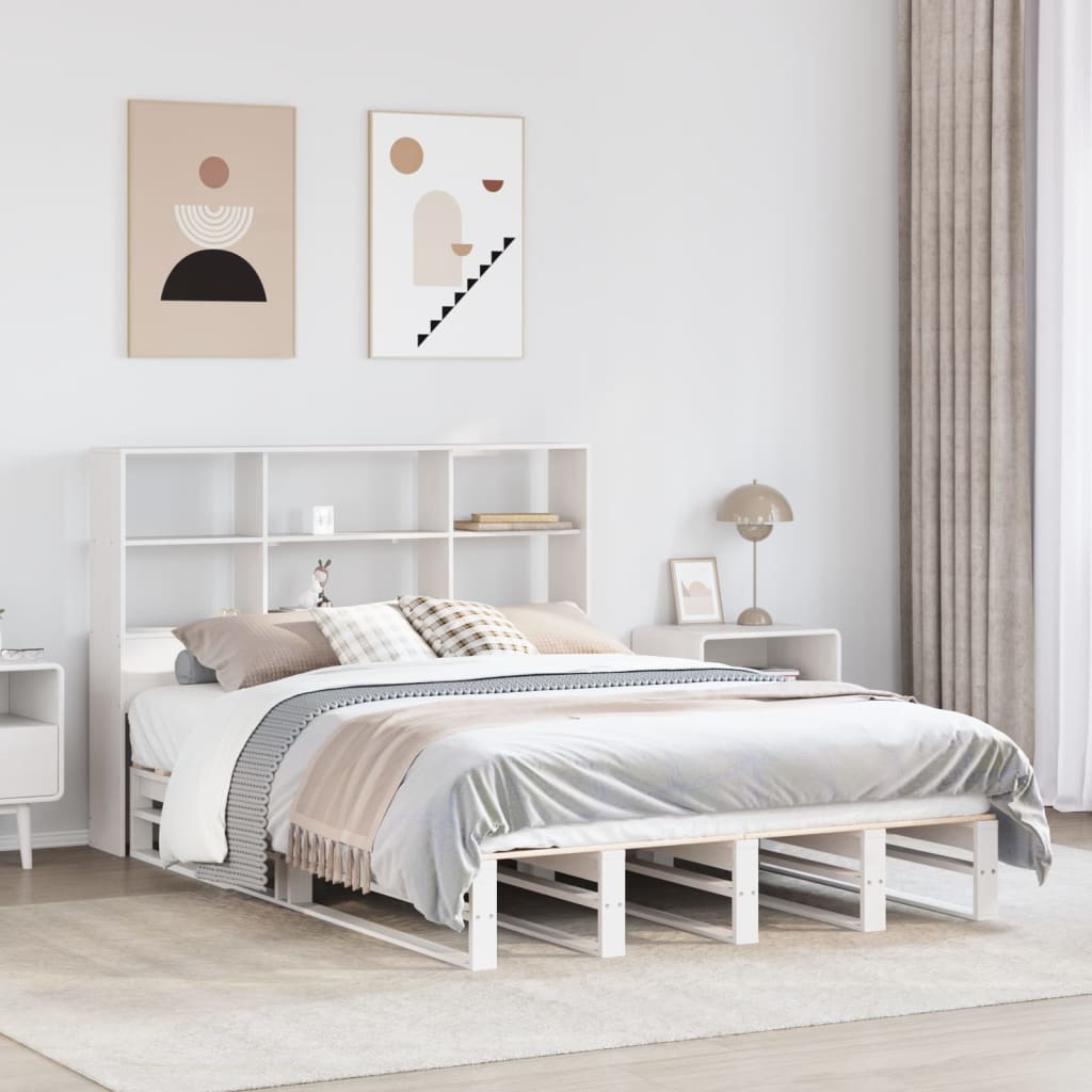 Letto Libreria senza Materasso-Struttura Letto con contenitore Bianco 120x190 cm Legno Massello 825099