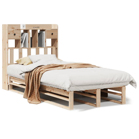 Letto Libreria senza Materasso-Struttura Letto con contenitore 90x200 cm Legno Massello Pino 101037