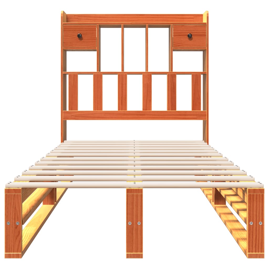 Letto Libreria senza Materasso Marrone Cera 90x200 cm in Pino 3323952