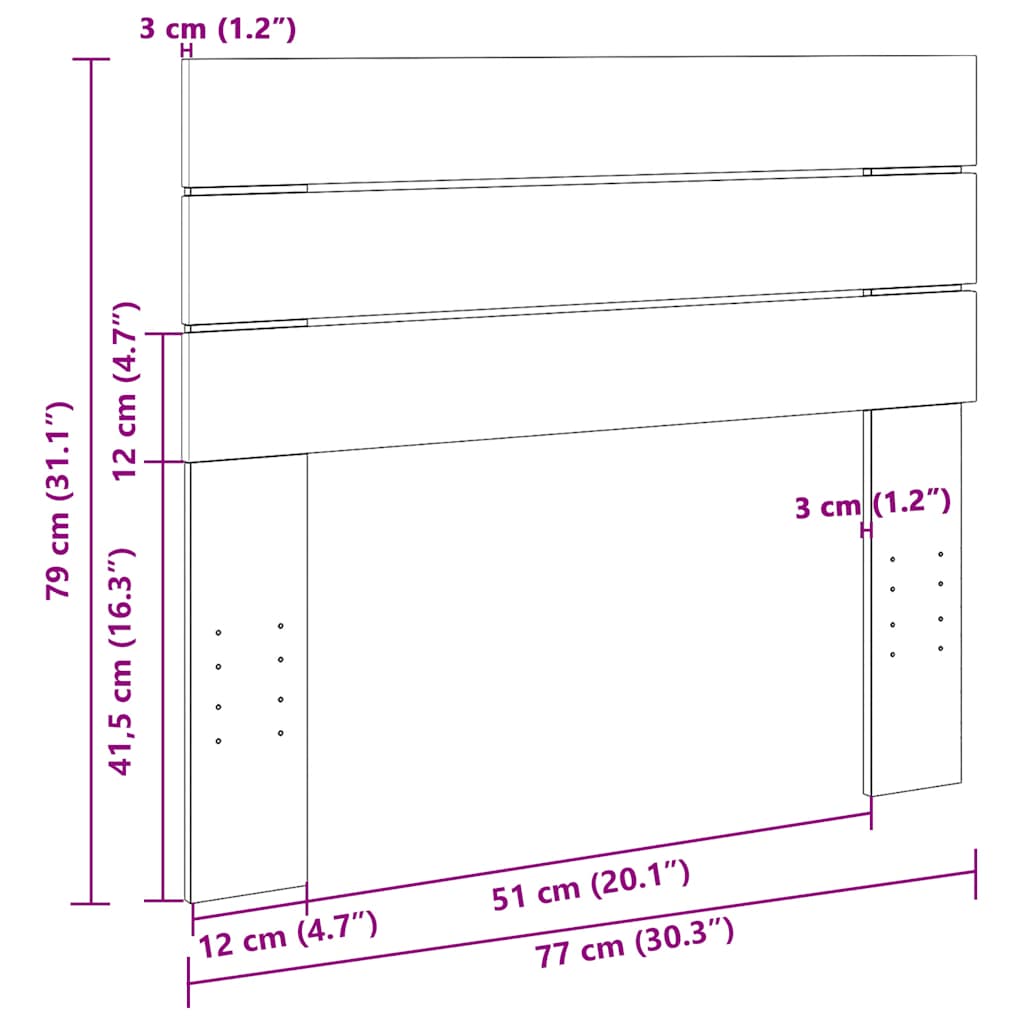 Testiera-Testata 75 cm in Legno Massello di Rovere