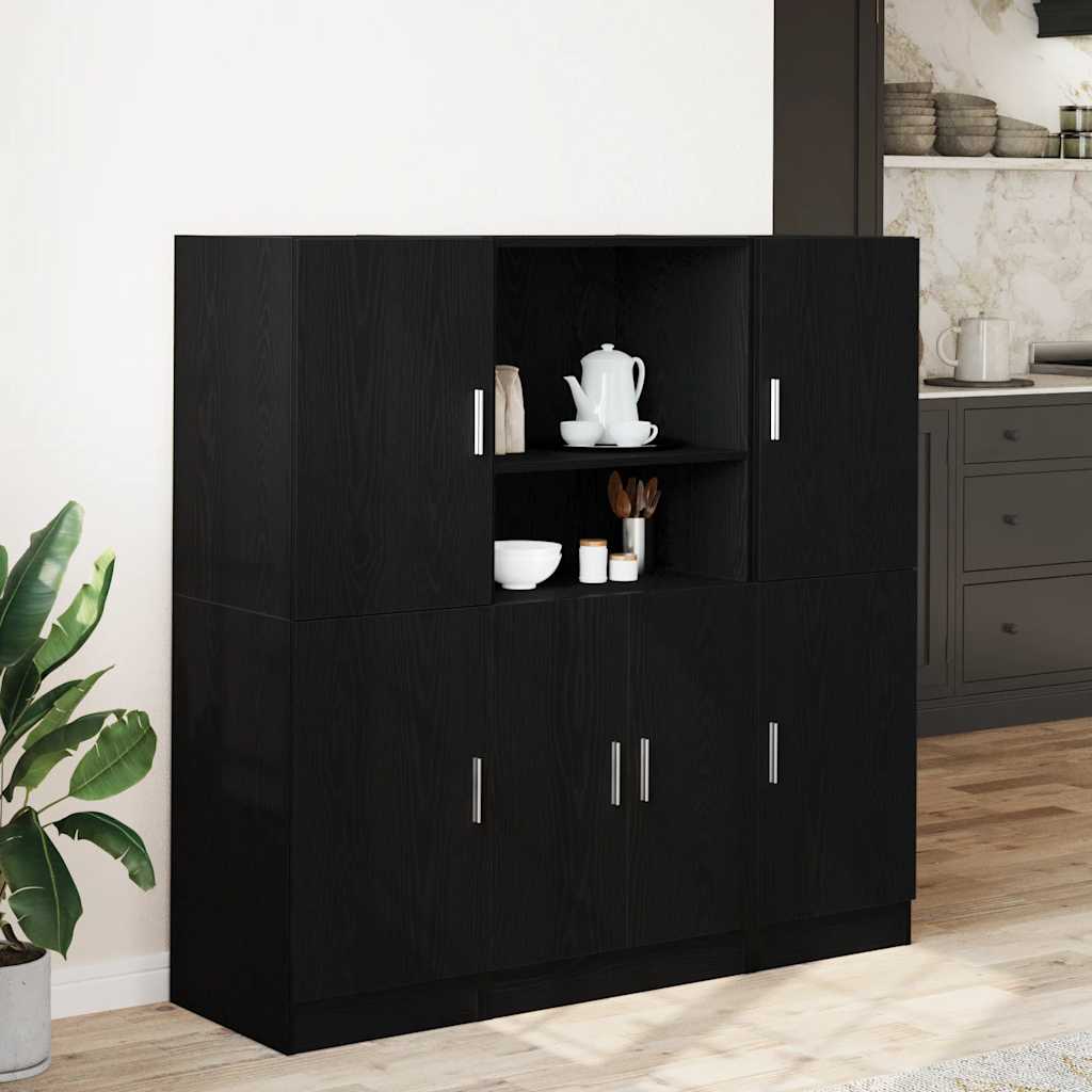 Set di Mobili da Cucina 3 pz-Armadietto Cucina Nero in Truciolato