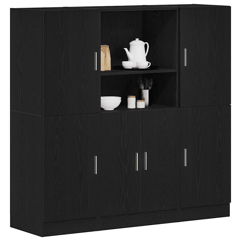 Set di Mobili da Cucina 3 pz-Armadietto Cucina Nero in Truciolato