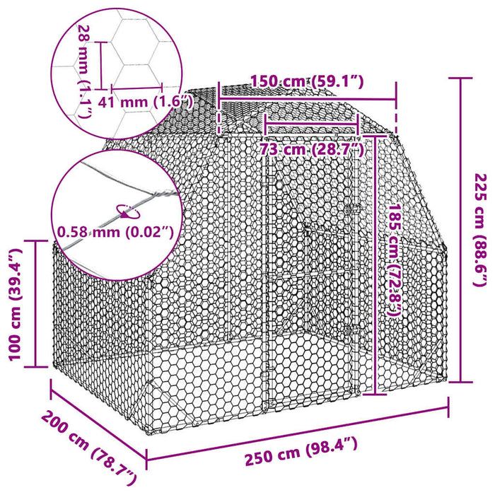 Recinto per Polli 2,5x2x2,25 m in Acciaio Zincato