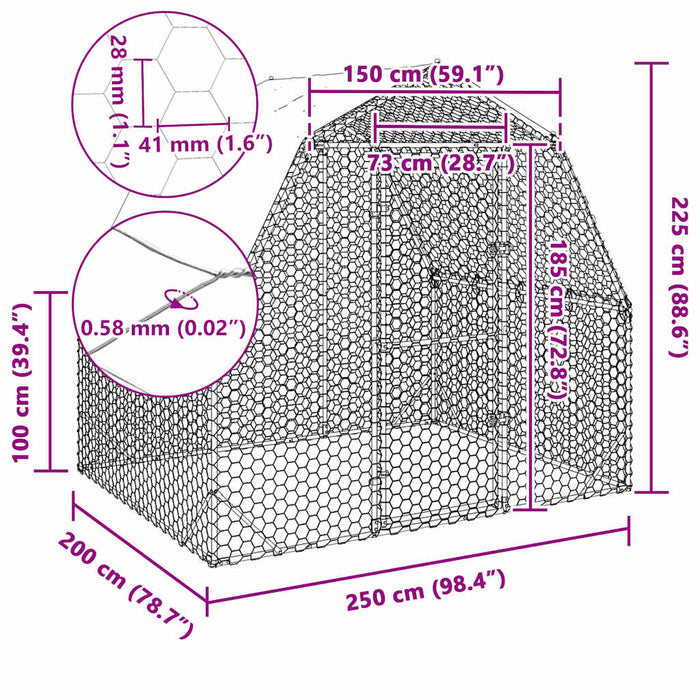 vidaXL Recinto per Polli con Tetto 2,5x2x2,25 m in Acciaio Zincato