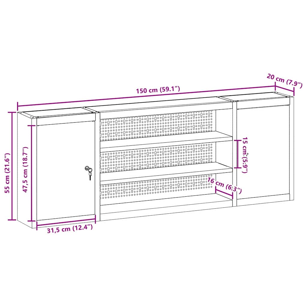 Mobile per Attrezzi con blocco Nero e grigio 150 x 20 x 55 cm 4103475
