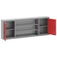 Moderno armadio portautensili industriale con ripiani 150 x 20 x 55 cm acciaio rosso 02_0058033