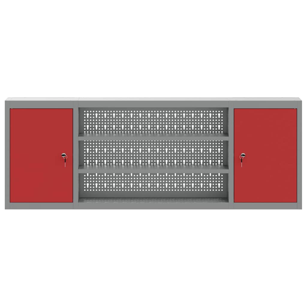 Moderno armadio portautensili industriale con ripiani 150 x 20 x 55 cm acciaio rosso 02_0058033