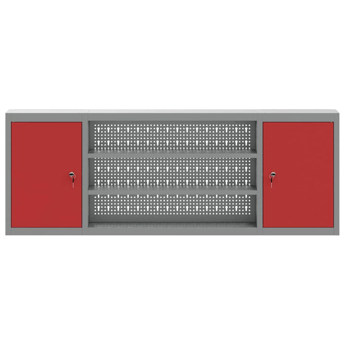 Moderno armadio portautensili industriale con ripiani 150 x 20 x 55 cm acciaio rosso 02_0058033