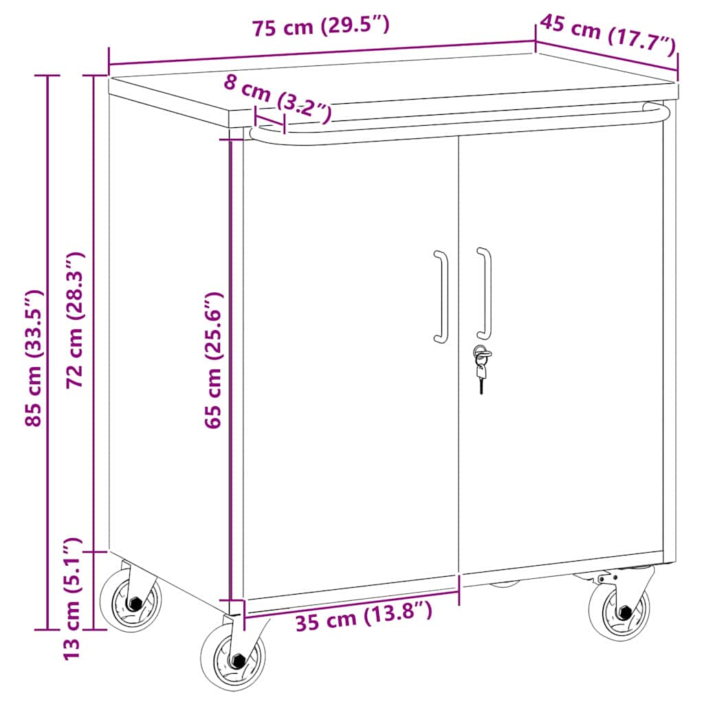 Banco da Lavoro con ruota Nero e grigio 75 x 45 x 85 cm 4103485
