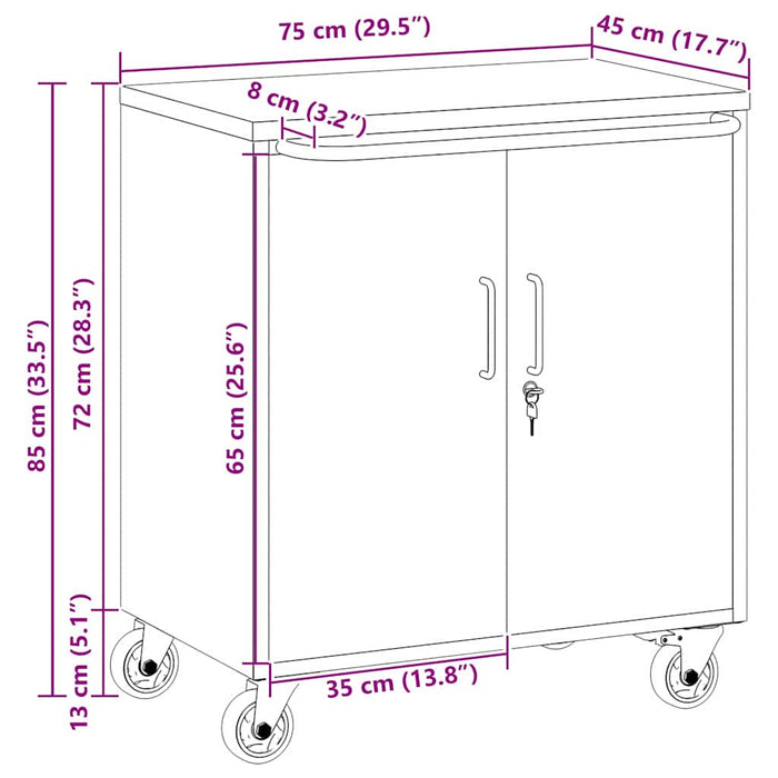 Banco da Lavoro con ruota Nero e grigio 75 x 45 x 85 cm 4103485