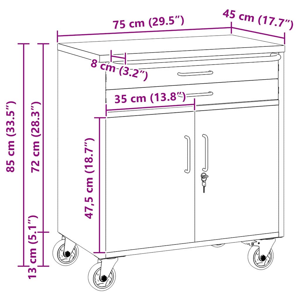 Banco da Lavoro con cassetto Nero e grigio 75 x 45 x 85 cm 4103487