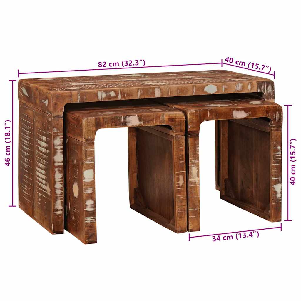 vidaXL Tavoli da annidamento 3 pcs legno massello di riciclo