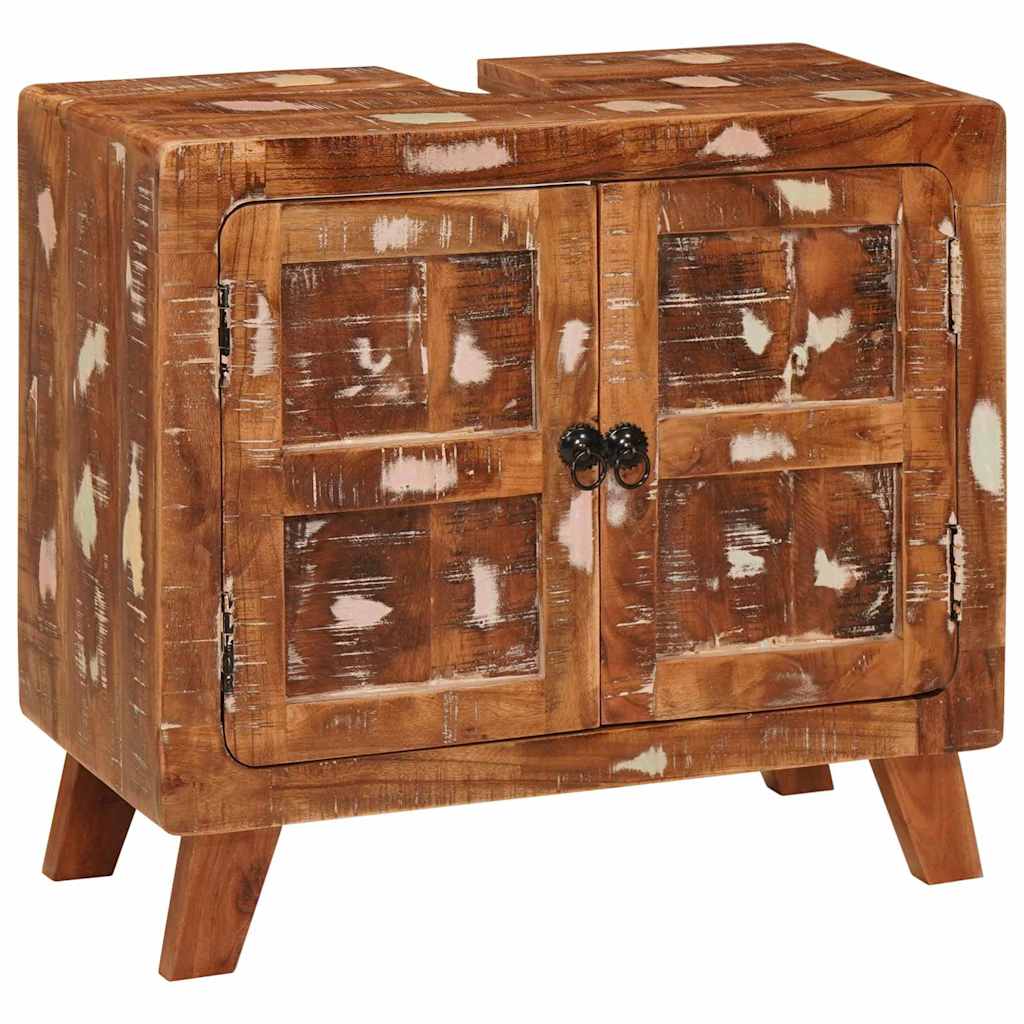 Mobiletto moderno per il bagno con 2 ripiani 60 x 33 x 55 cm in legno marrone di recupero 02_0058084