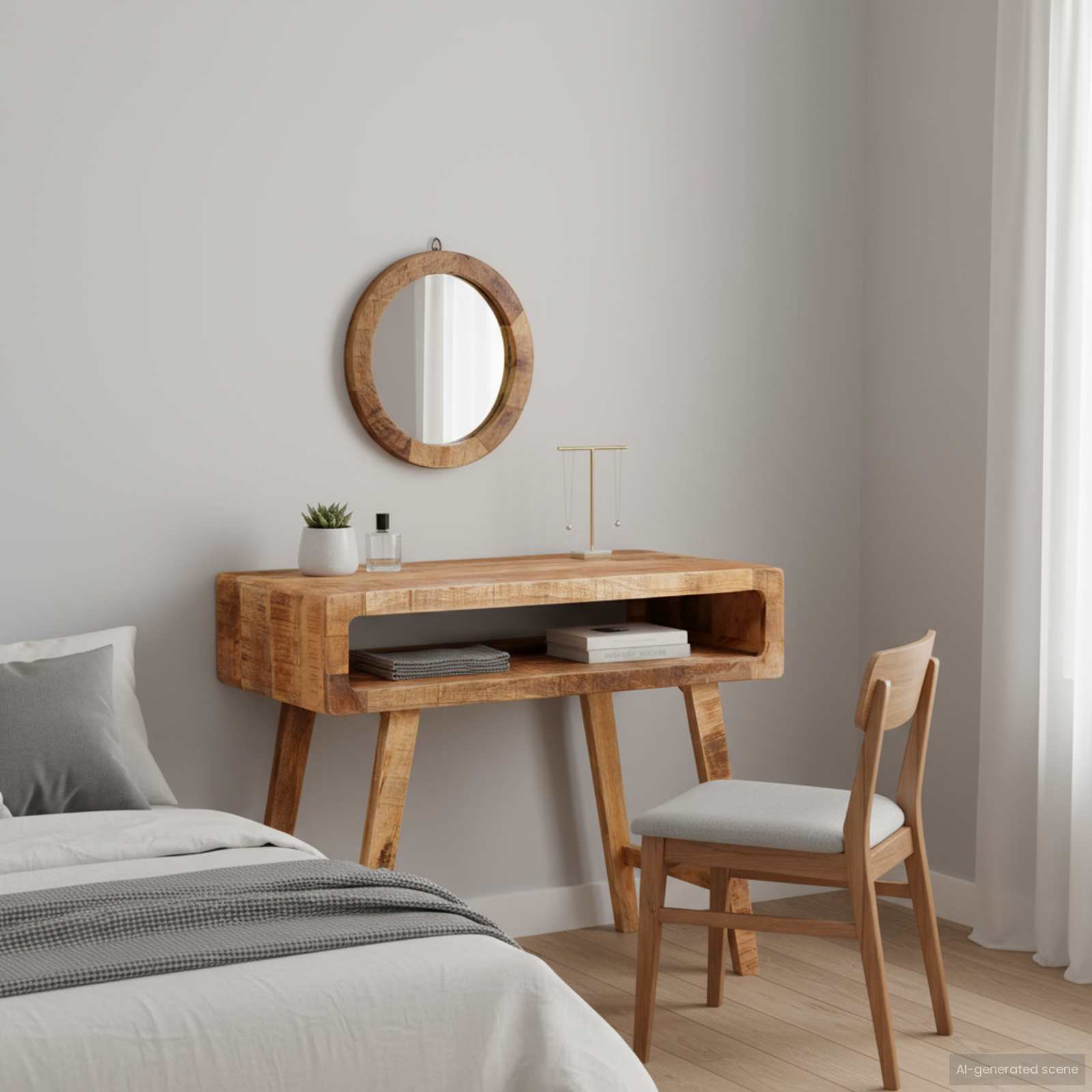 Tavolo da Trucco con specchio-Tavolo da Vanit¨¤ Marrone Legno di mango massello