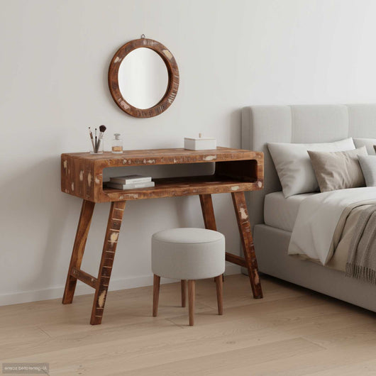 Tavolo da Trucco con specchio-Tavolo da Vanit¨¤ Marrone Legno Recuperato Massello