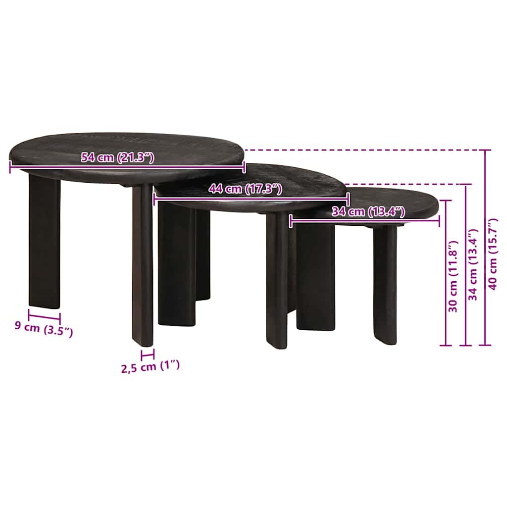 Tavoli da annidamento 3 pcs Bianco Legno di mango massello 4104658