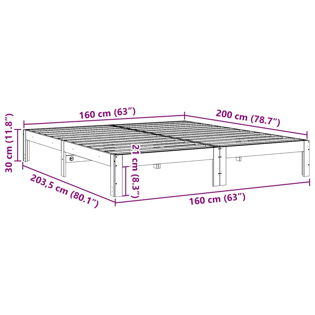vidaXL Giroletto senza Materasso 160x200 cm in Legno Massello di Pino