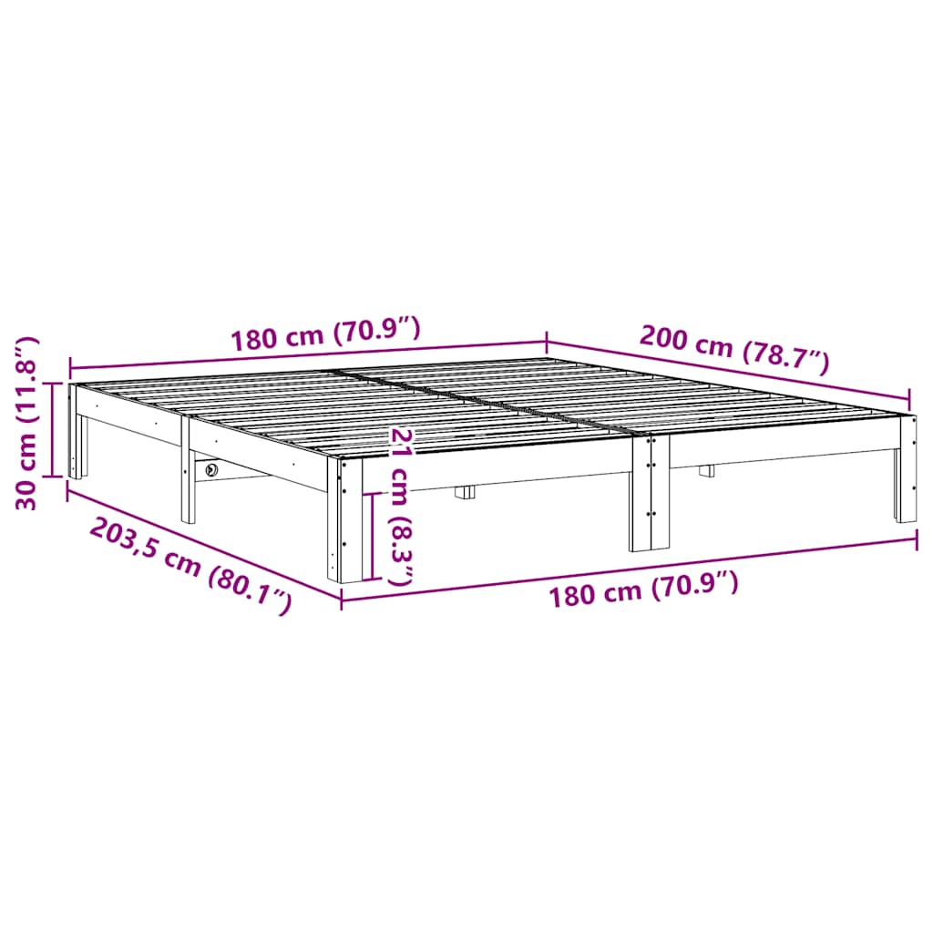 vidaXL Giroletto senza Materasso 180x200 cm in Legno Massello di Pino