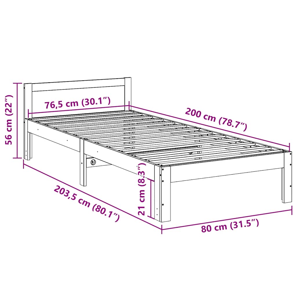 vidaXL Letto senza Materasso Marrone Cera 80x200 cm Legno di Pino