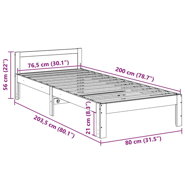 vidaXL Letto senza Materasso Marrone Cera 80x200 cm Legno di Pino