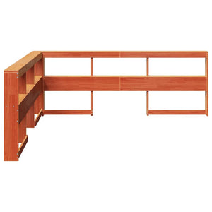 Testiera libreria a L-Testata contenitore Marrone Cera 200cm Legno Massello di Pino