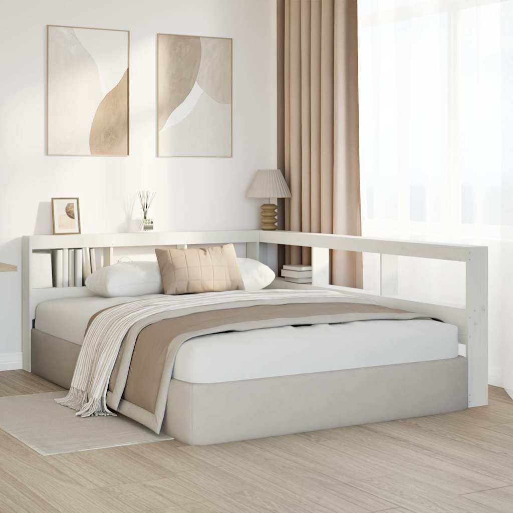 vidaXL Testiera Libreria a L Bianca 150 cm in Legno Massello di Pino