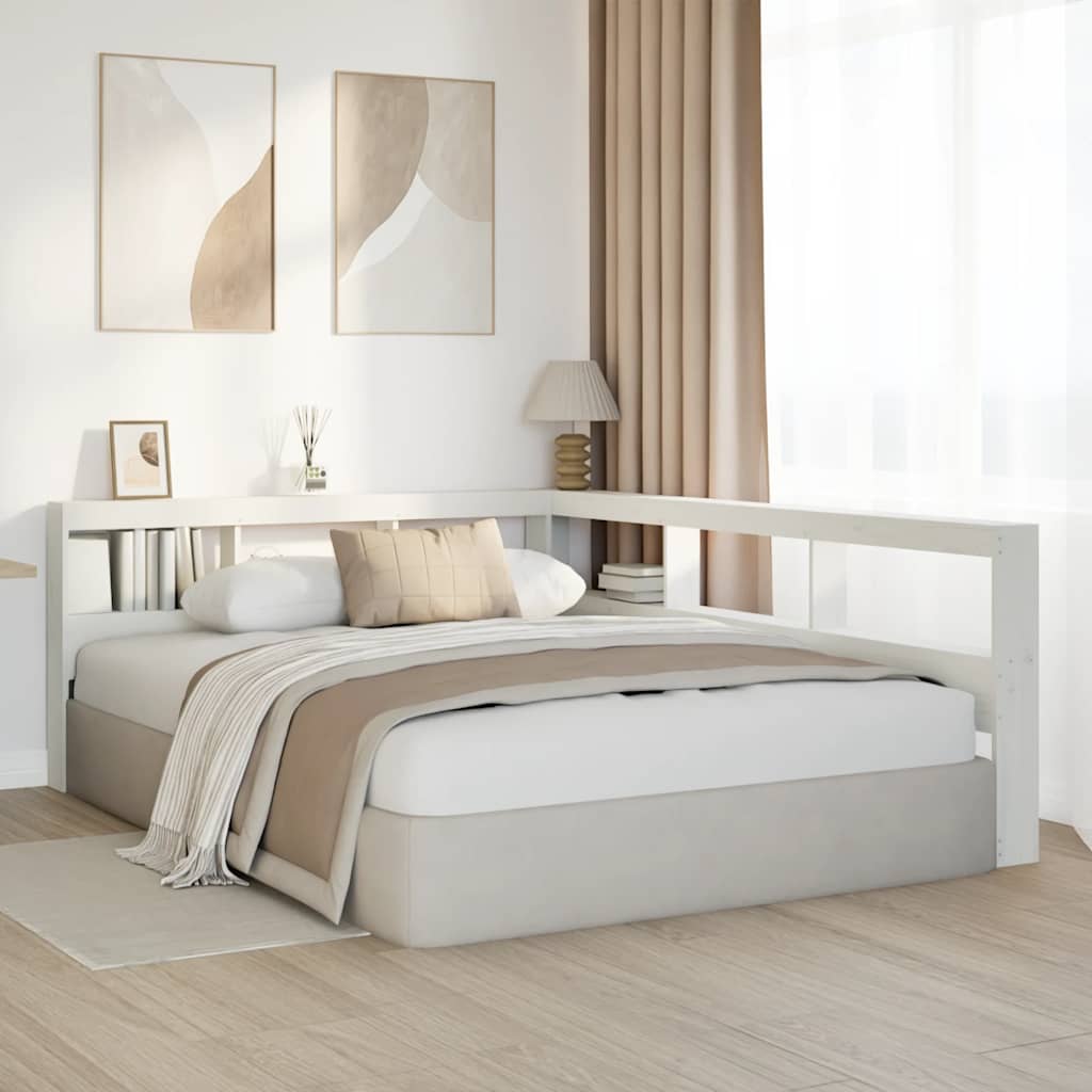 Testiera libreria a L-Testata contenitore Bianca 140 cm in Legno Massello di Pino 157987