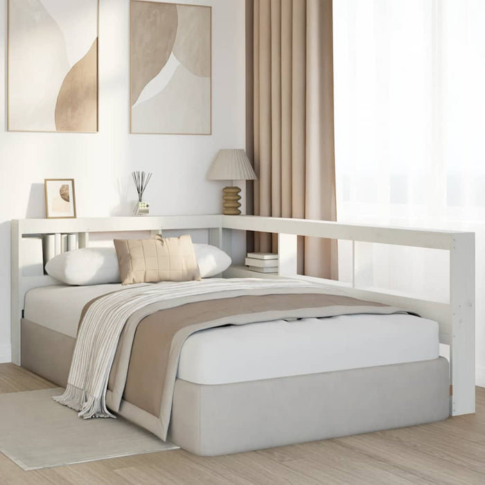 Testiera Libreria a L Bianca 120 cm in Legno Massello di Pino 859269