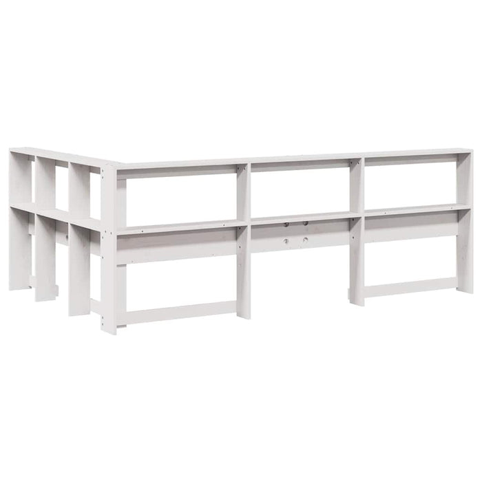 Testiera Libreria a L Bianca 120 cm in Legno Massello di Pino 859269