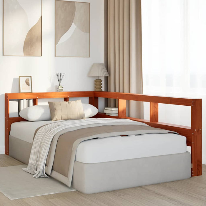 vidaXL Testiera Libreria a L Marrone Cera 120cm Legno Massello di Pino