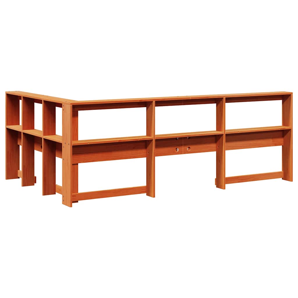 Testiera libreria a L-Testata contenitore Marrone Cera 120cm Legno Massello di Pino 924116