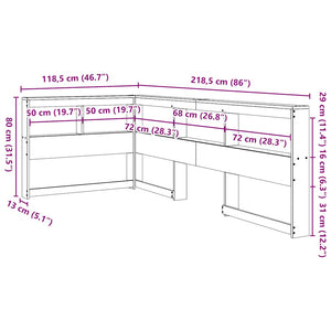 Testiera Libreria a L 100 cm in Legno Massello di Pino 859271