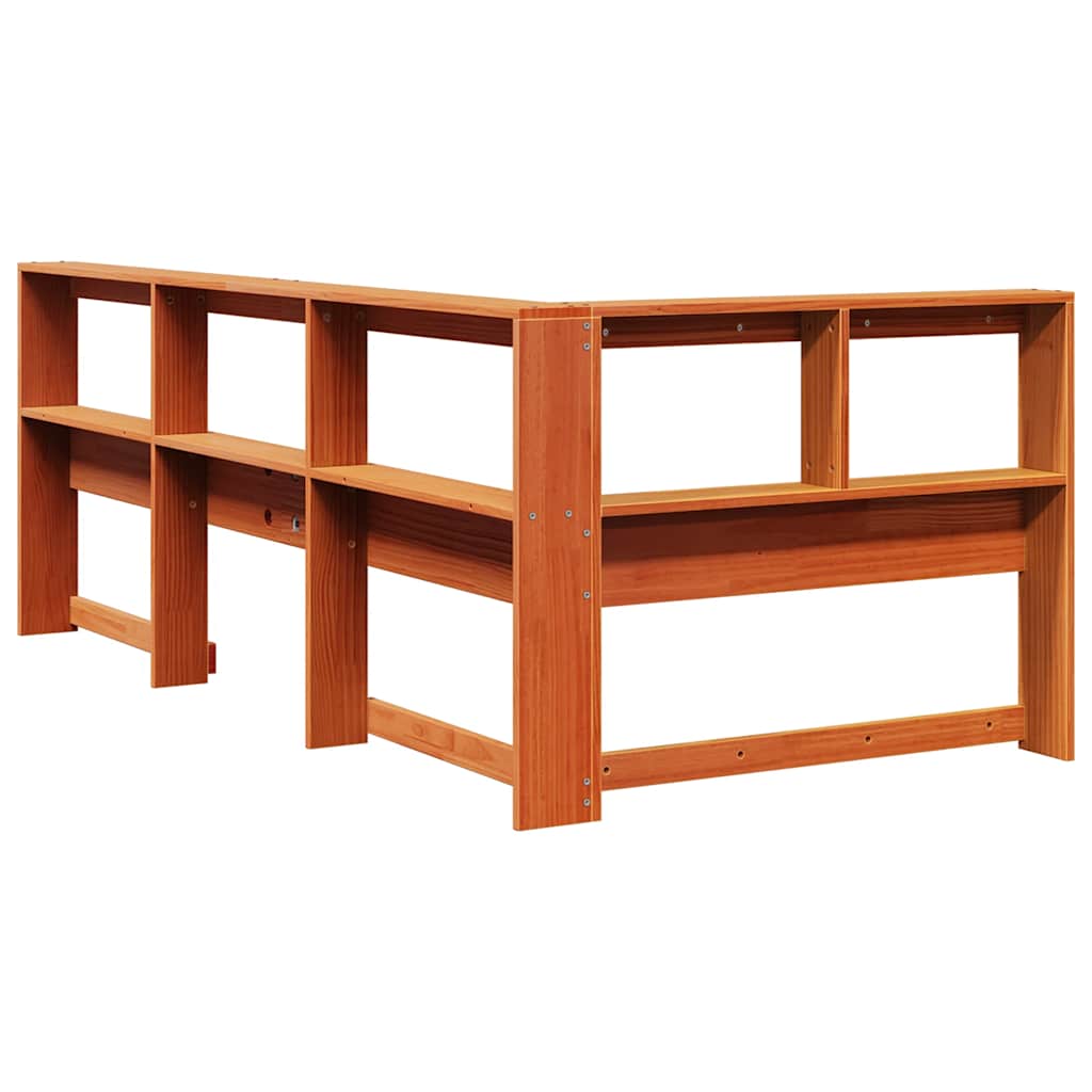 Testiera libreria a L-Testata contenitore Marrone Cera 90 cm Legno Massello di Pino