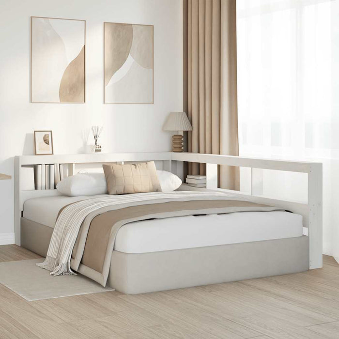 Testiera libreria a L-Testata contenitore Bianca 140 cm in Legno Massello di Pino 605851