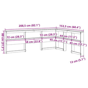 Testiera libreria a L 135 cm in legno massello di pino 859283