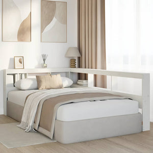 Testiera libreria a L-Testata contenitore Bianca 120 cm in Legno Massello di Pino