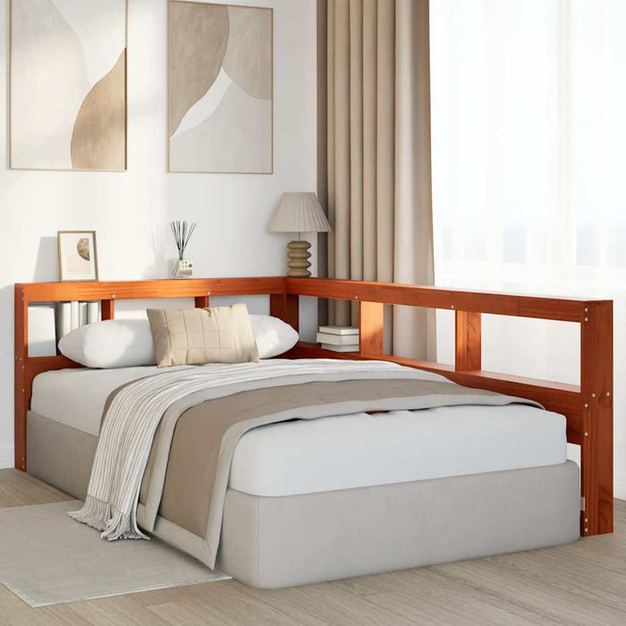 vidaXL Testiera Libreria a L Marrone Cera 120cm Legno Massello di Pino