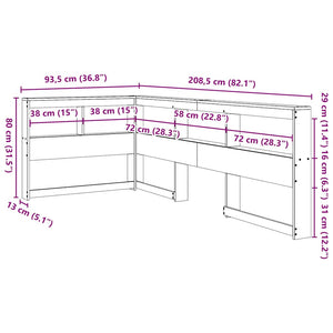 Testiera Libreria a L 75 cm in Legno Massello di Pino