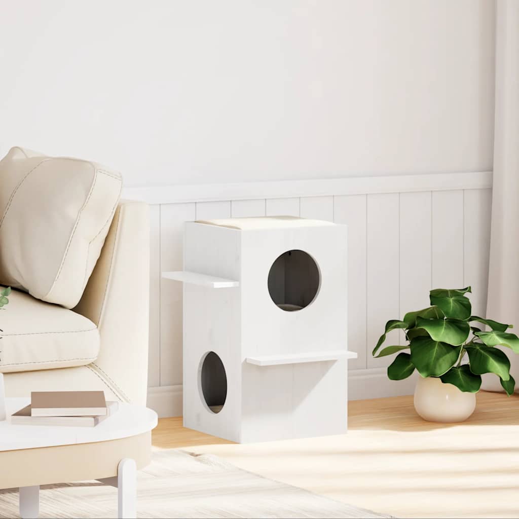 Cuccia per Gatti Bianca 43x43x60 cm in Legno Massello di Pino 859302