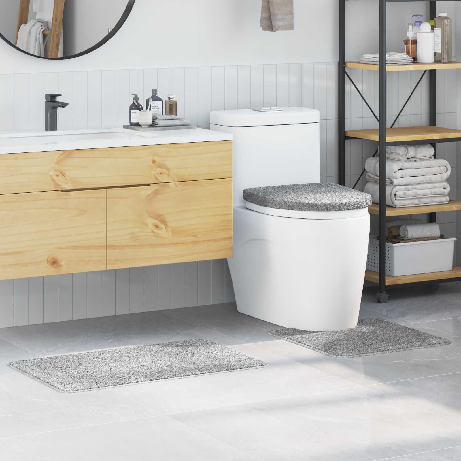 Set di tappetini antiscivolo per il bagno 3 pcs Grigio PP 4019865