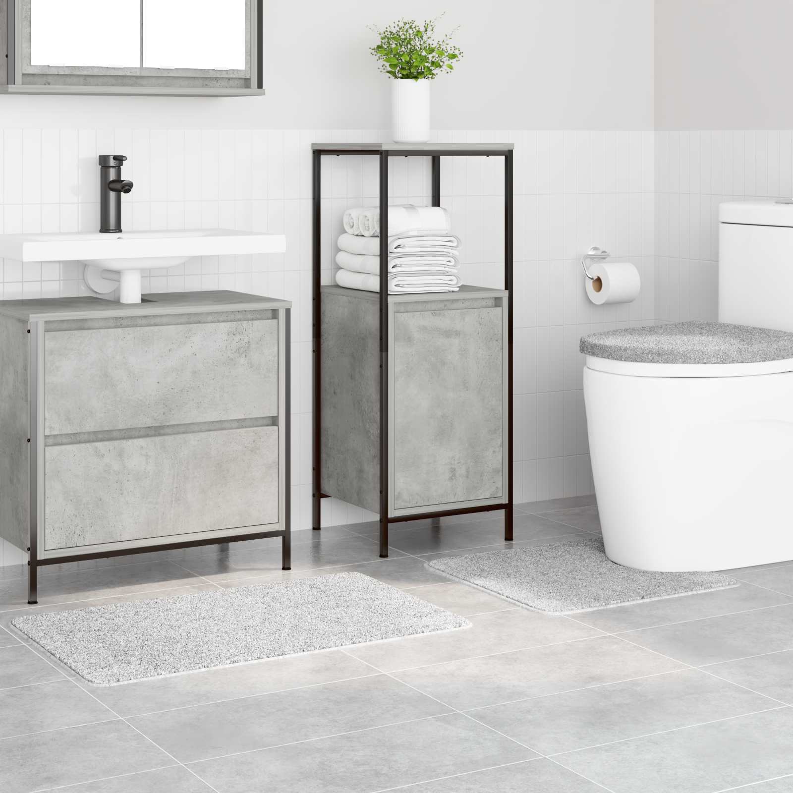 Set di tappetini antiscivolo per il bagno 3 pcs Grigio PP 4019865