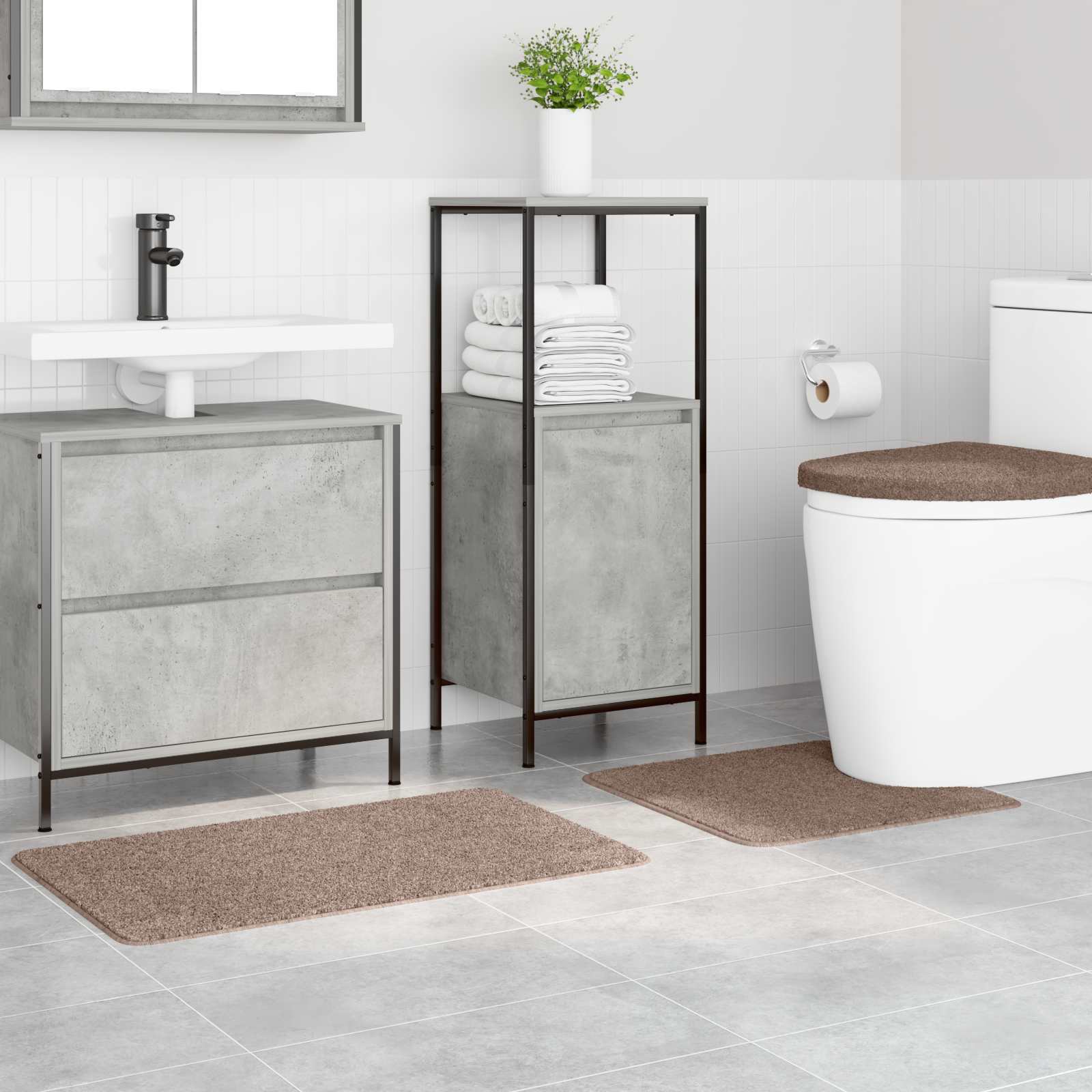 Set di tappetini antiscivolo per il bagno 3 pcs Marrone PP 4019867